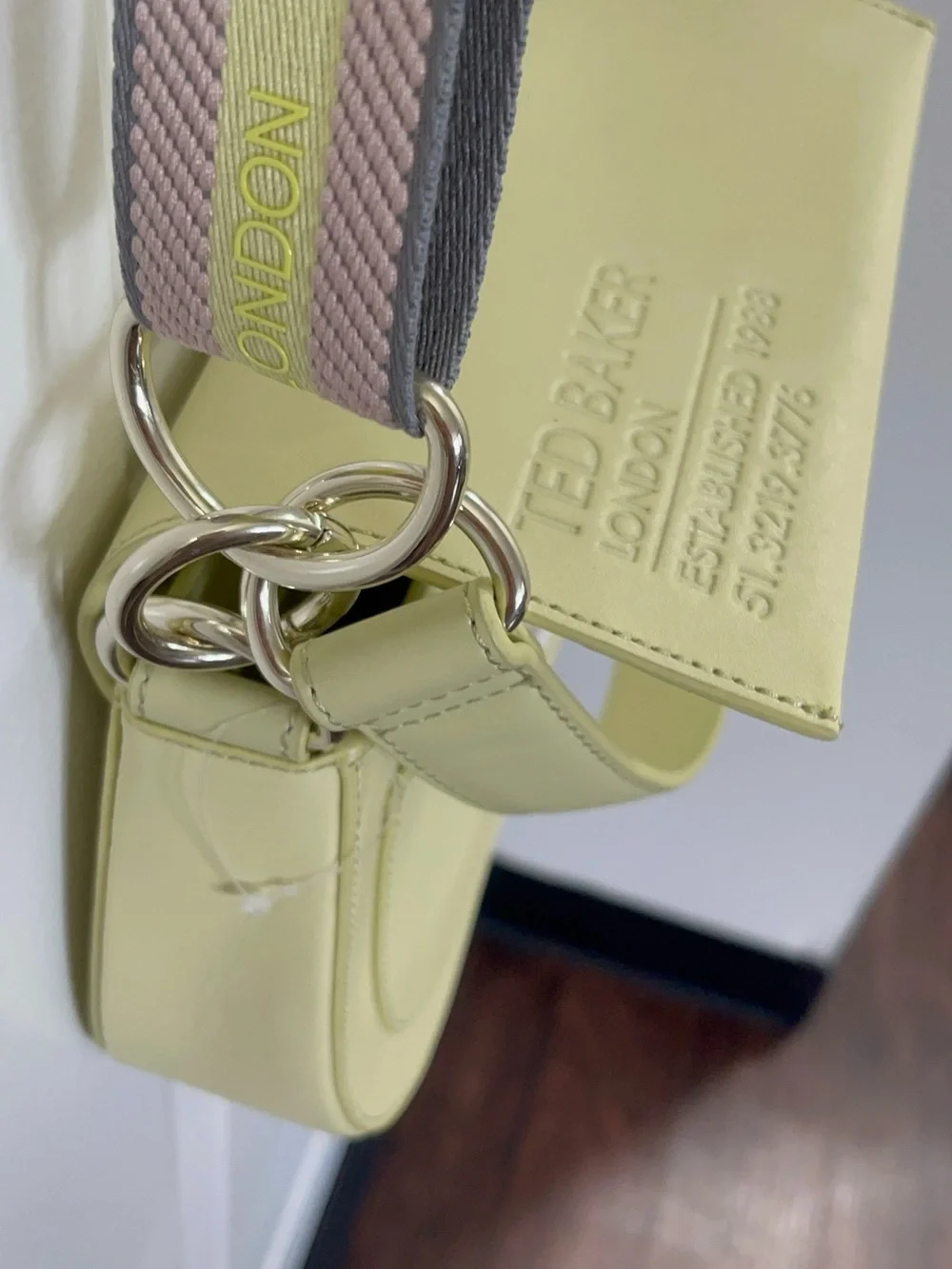 Ted Baker Darcell Logo Embossed Leather Crossbody Satchel with Striped Strap Bag